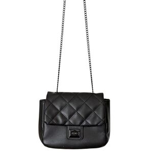 Black Quilted Faux Leather Crossbody Bag